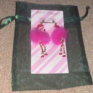 Betsey Johnson Hot Pink Flamingo Pom-Pom Dangle Earrings
